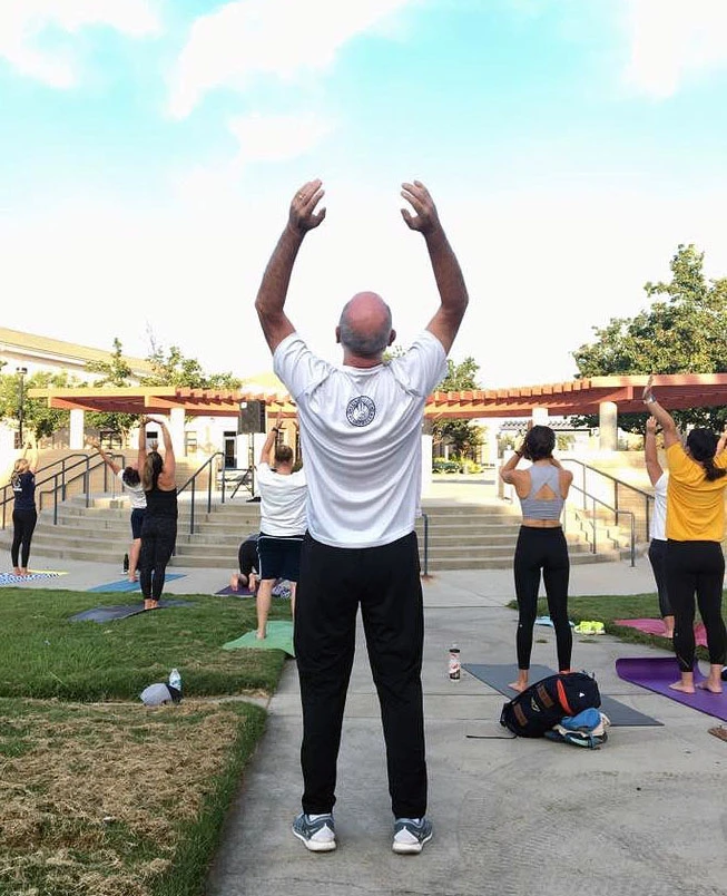 Tim Liles doing yoga.