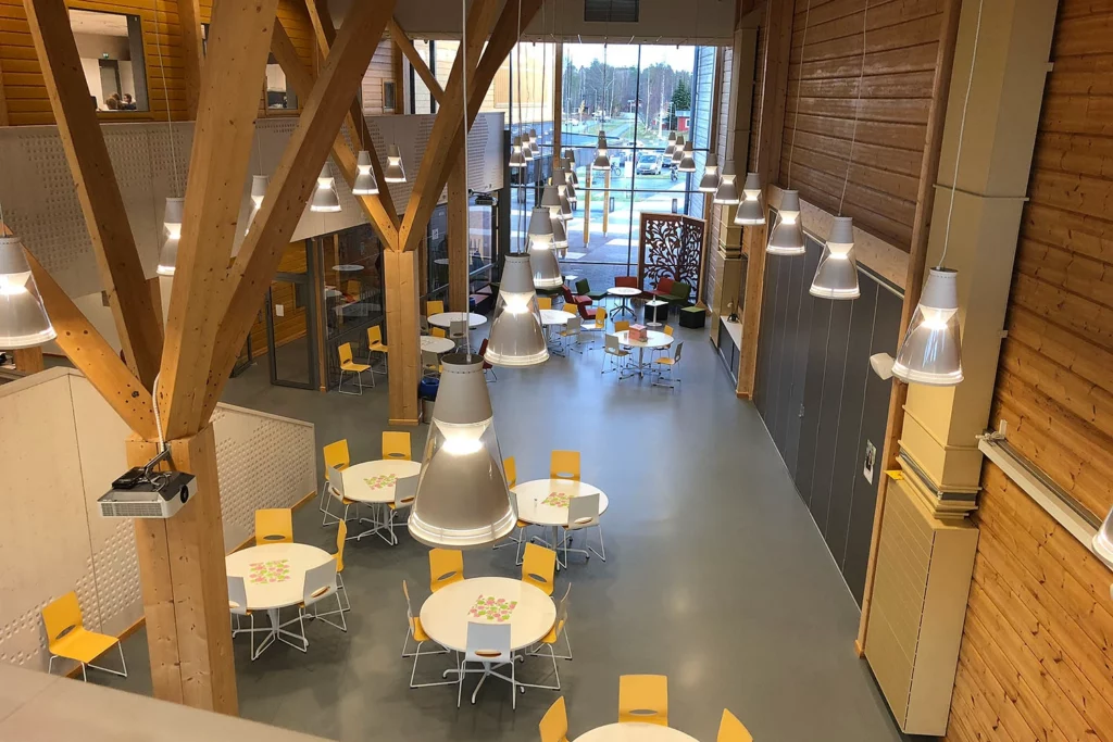 An empty cafeteria at a school in Finland