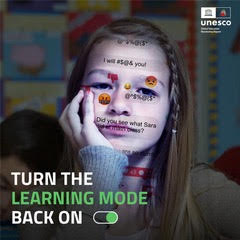 A young girl's face is in the center of the frame. The text on the picture says "Turn the learning mode back on."